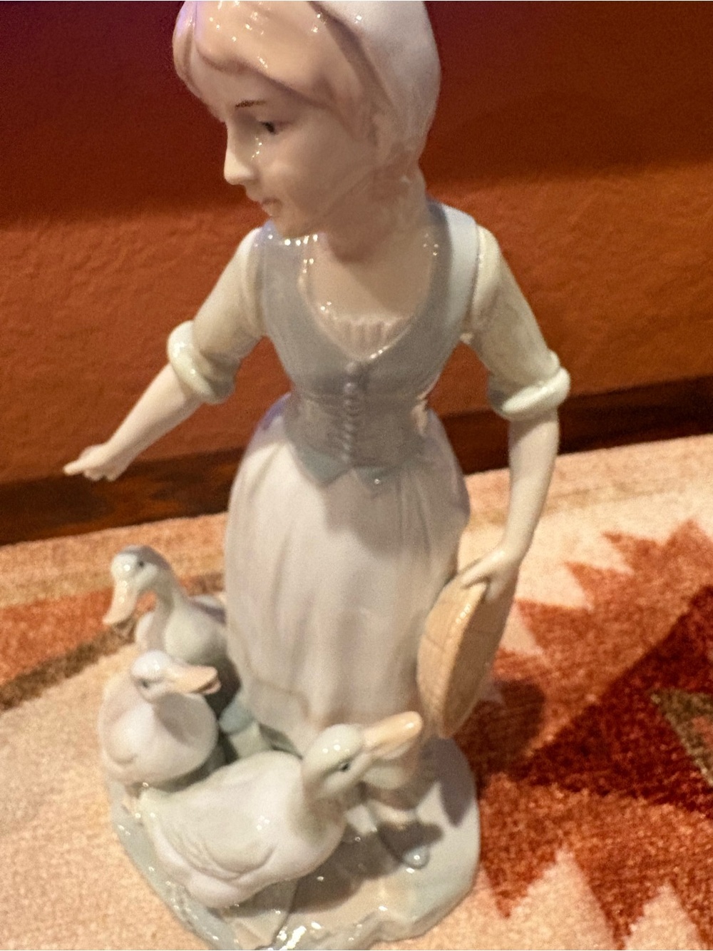 Source Unknown Porcelain Girl with Ducks Figurine in White and Pale Blue - Picture 2 of 4